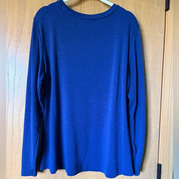 Woolx 100% Merino Wool Medium-weight Scoop Neck Women's Long Sleeve Blue Top - Picture 3 of 3